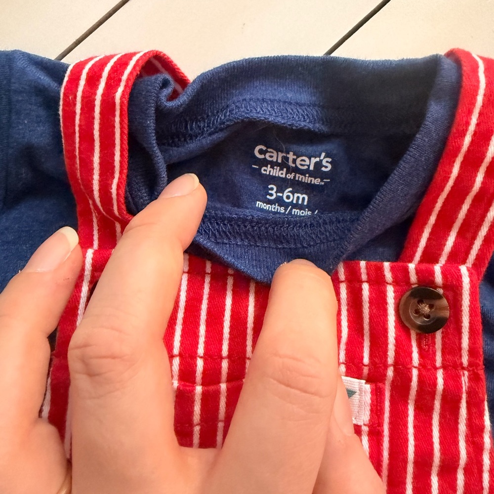 NWOT Carter's Red and White Striped Overalls and Tee - Picture 5 of 5